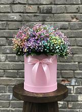 Цветочная композиция из Гипсофила и Розы в шляпной коробке в Степном Ставропольский край