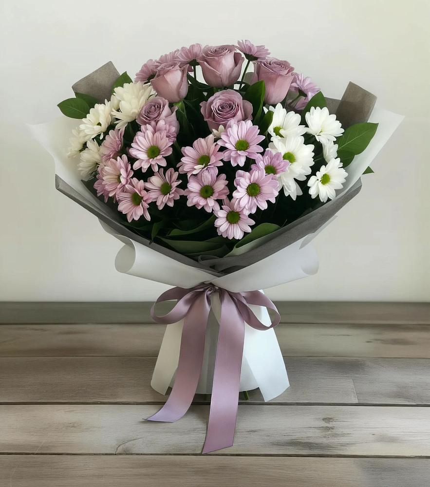Букет цветов из: Хризантемы и Розы в Степном Ставропольский край