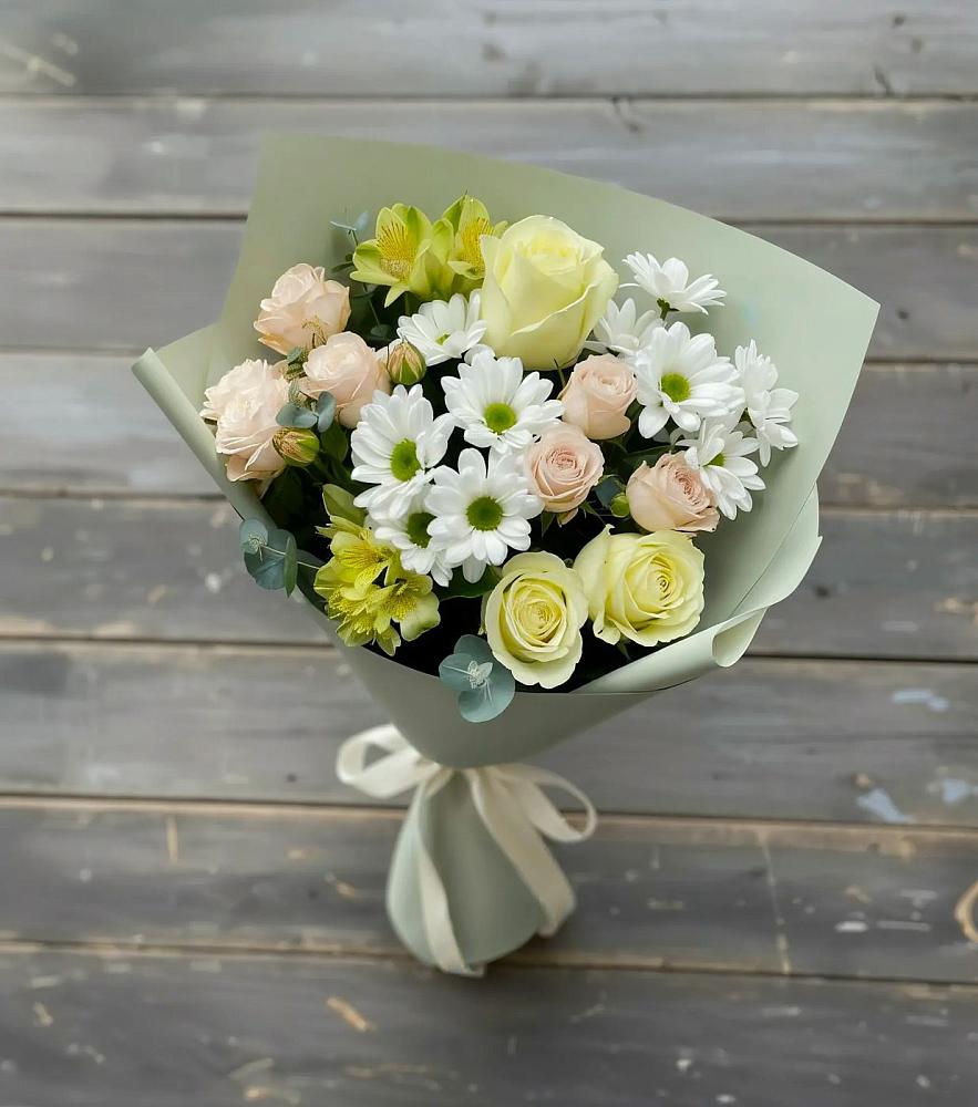 Букет цветов из: Альстромерии, Розы и Хризантемы в Степном Ставропольский край