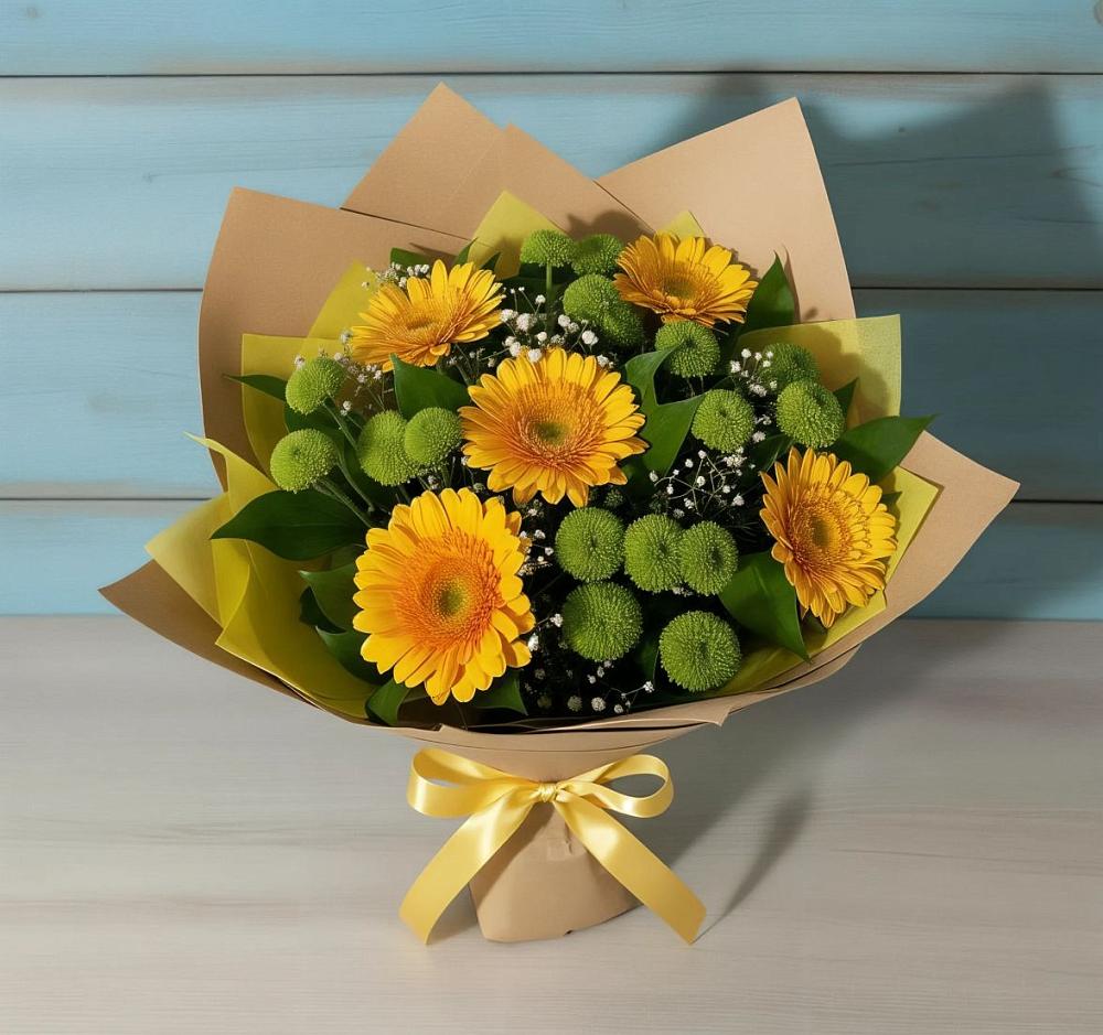 Букет цветов из: Герберы и Хризантемы в Степном Ставропольский край