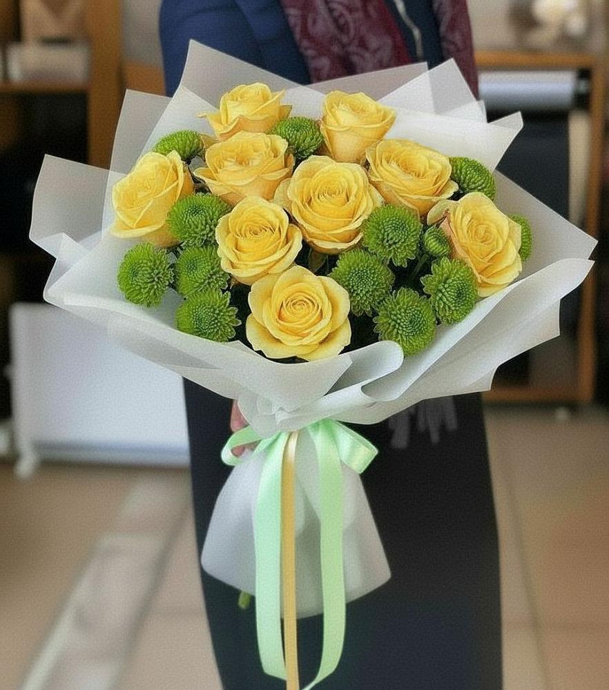 Букет цветов из: Хризантемы и Розы в Степном Ставропольский край