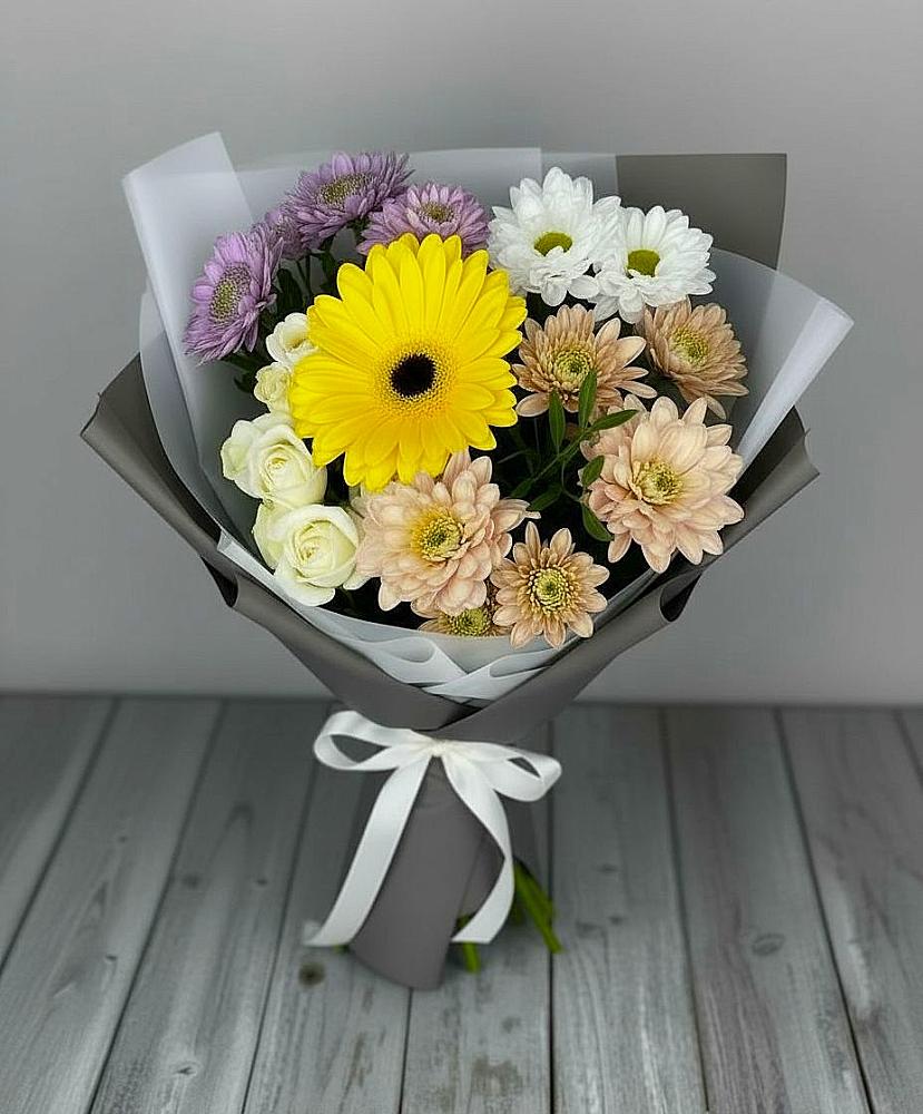 Букет цветов из: Розы, Герберы и Хризантемы в Степном Ставропольский край