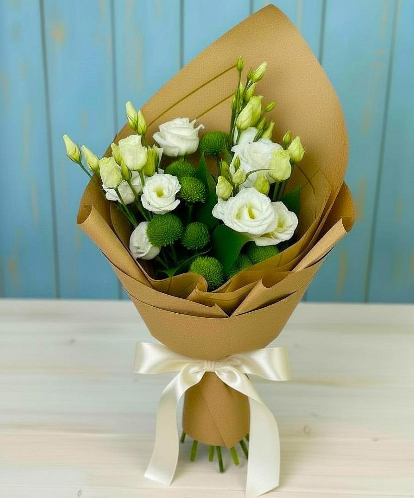 Букет цветов из: Хризантемы и Лизиантусы в Степном Ставропольский край