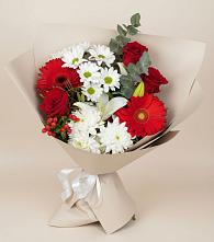 Букет цветов из:  Розы, Хризантемы, Герберы и Лилии в Степном Ставропольский край