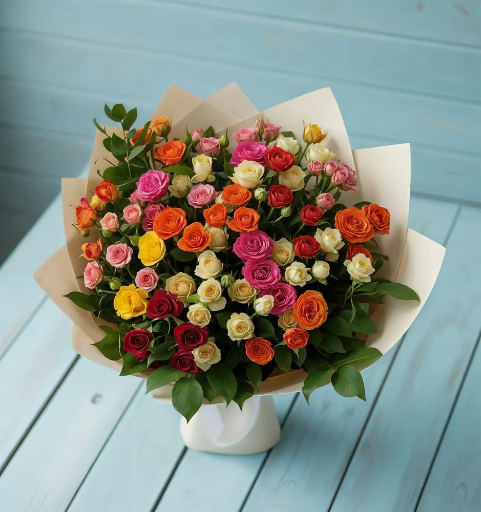 Букет Микс из разноцветных кустовых роз в Степном Ставропольский край