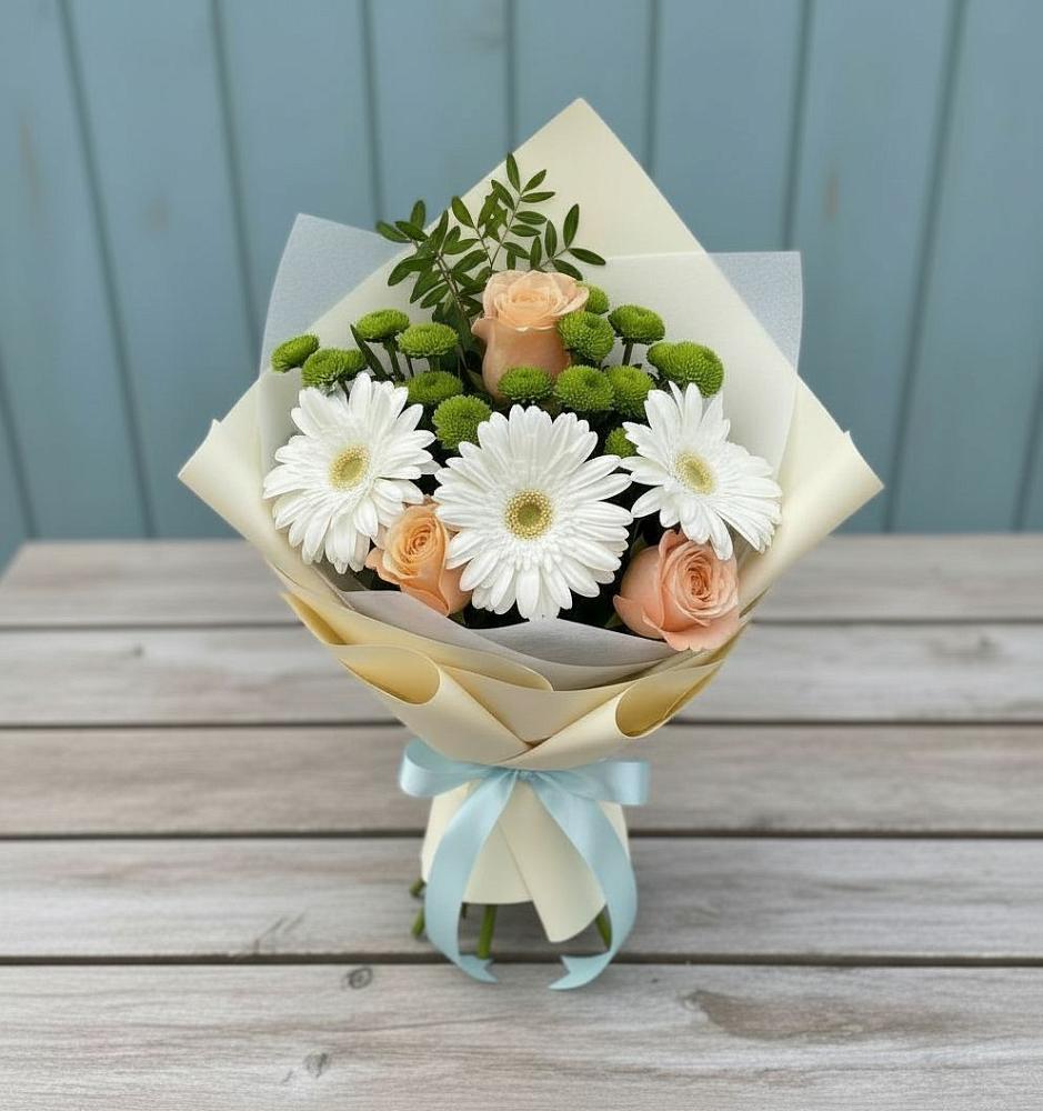 Букет цветов из: Герберы, Розы и Хризантемы в Степном Ставропольский край
