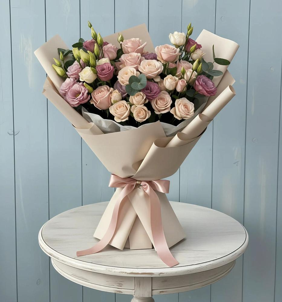 Букет цветов из: Розы и Лизиантусы в Степном Ставропольский край