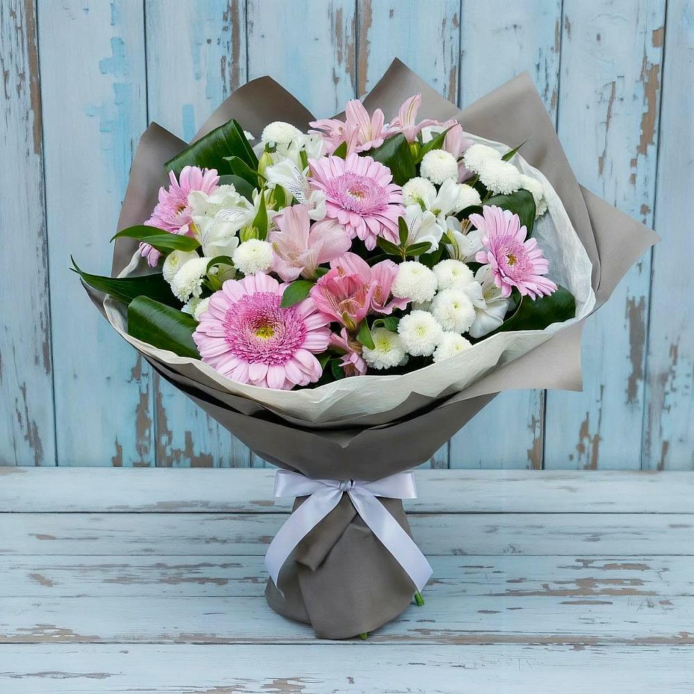 Букет цветов из: Герберы, Альстромерии и Хризантемы в Степном Ставропольский край